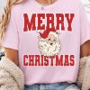 Women's Pink MERRY CHRISTMAS Santa Claus Printed Graphic T-Shirt - Image 2