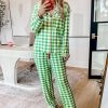 Women's Light Green Christmas Plaid Print Jumpsuit Pajama Set - Image 10