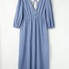 Women's Myosotis Chambray Deep V Neck Bracelet Sleeve Maxi Dress - Image 4