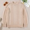 Women's Pale Khaki Solid Color Cable Knit Ribbed Loose Sweater - Cozy and Stylish - Image 4