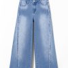 Women's Beau Blue Vintage Stitching Raw Hem Flared Jeans - Image 3