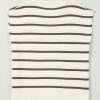 Women's Brown Stripe Short Sleeve Sweater Tee with Side Slits - Image 5