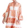 Women's Orange Geometric Print Ruffle Tiered Mini Dress with V Neck - Image 14