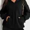 Women's Oversized Black Solid Half Zipper Hoodie with Kangaroo Pocket - Image 5