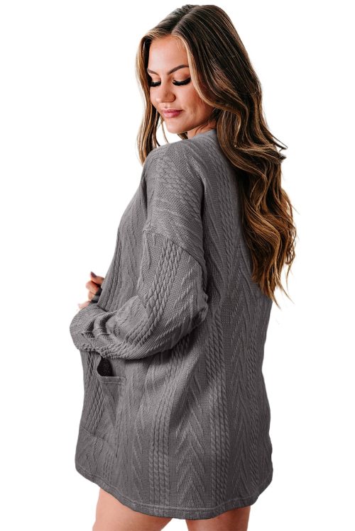 Women's Medium Grey Textured Cardigan with Pocket