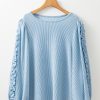 Women's Mist Blue Corded Frilly Puff Sleeve Round Neck Blouse for Casual Elegance - Image 6