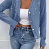 Elegant Women's Myosotis Textured Knit Pearl Beaded Button Up Cardigan - Image 2