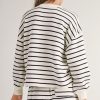 Women's Black and White Stripes Printed Half Button Long Sleeve Top and Shorts Set - Image 2