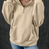 Women's Smoke Gray Zip-up Stand Neck Kangaroo Pocket Sweatshirt - Image 3