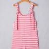 Women's Pink Stripe Knotted Strap Patched Pocket Casual Romper - Image 12