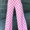 Women's 2-Tone Checked Print High Waist Wide Leg Pants - Image 2