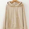 Women's Khaki Checkered Print Kangaroo Pocket Drawstring Hoodie - Image 6