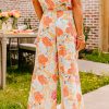 Women's Vibrant Orange Floral 2 Piece Short Sleeve Top and Pant Set - Image 8