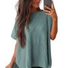 Women's Haze Blue Oversized Short Sleeve Sweater with Side Slits - Image 12