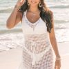 Women's White Crochet Fishnet Fringed Edge V Neck Beach Cover Up for Summer - Image 15