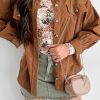 Women's Cinnamon Corduroy Flap Pocket Button Up Shacket with Round Hem - Image 3