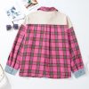 Women's Red Plaid Waffle Knit Patchwork Plus Size Shirt - Image 12