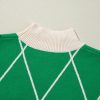 Women's Dark Green Diamond Pattern High Neck Christmas Sweater with Pom Accents - Image 29