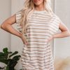 Women's Khaki Stripe Sleeveless Mini Dress with Pockets - Casual Round Neck Style - Image 6