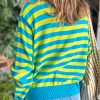 Women's Green Stripe Crew Neck Drop Shoulder Casual Sweater - Image 3