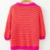 Chic Women's Rose Stripe 3/4 Puff Sleeve Drop Shoulder Sweater - Image 5