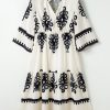 Women's Beige Geometric Print 3/4 Sleeve Loose Midi Dress - Image 5