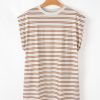 Women's Khaki Stripe Sleeveless Mini Dress with Pockets - Casual Round Neck Style - Image 16