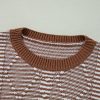 Women's Brown Stripe Geometric Textured Drop Shoulder Sweater - Image 8