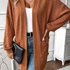 Women's Chestnut Textured Knit Side Pocket Open Front Cardigan - Image 6