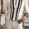 Elegant Women's Beige Floral Embroidered Stand Neck Buttoned Shirt - Image 2