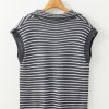 Women's Gray Stripe Sleeveless V Neck Sweater Vest with Pockets - Image 8