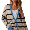 Women's Relaxed Fit White Colorblock Drop Shoulder Button Cardigan - Image 21