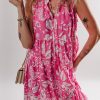 Women's Rose Floral Sleeveless Tasseled Lace-up Neck Tiered Midi Dress for Spring - Image 7