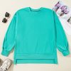 Women's Aruba Blue Solid O-Neck High Low Hem Pullover Sweatshirt - Image 4