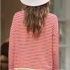 Women's Fiery Red Striped Drop Shoulder Sweater with Contrast Trim - Image 2