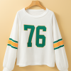 Women's White Number 76 Printed Retro Sporty Long Sleeve Top - Image 9