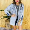 Women's Mist Blue Oversized Contrast Hooded Denim Jacket - Image 6