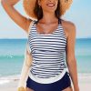 Women's Blue Stripe Drawstring Tummy Control 2-Piece Tankini Swimsuit - Image 16