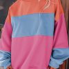 Women's Bright Pink Colorblock Patchwork Drop Shoulder Sweatshirt - Image 2