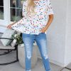 Women's White Colorful Polka Dot Short Sleeve Tiered Ruffled Babydoll Blouse - Image 8