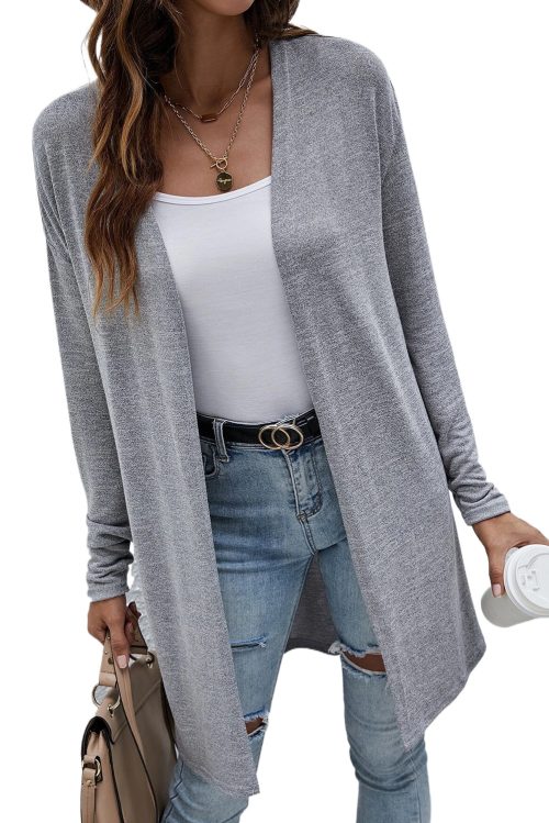 Women's High Rise Gray Open Front Lightweight Cardigan