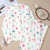 Women's White Christmas Print Lapel Sleep Shirt and Pants Set - Image 7