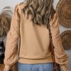 Women's Pale Khaki Textured Patchwork Round Neck Sweatshirt - Image 2