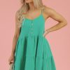 Women's Sea Green Textured Buttoned Mini Dress with Thin Straps - Image 6