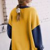 Women's Yellow Color Block Thumbhole Sleeve Drop Shoulder Crew Neck Sweatshirt - Image 3