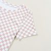 Women's Pink Checkered Ribbed Slim Fit Crew Neck T-Shirt for Casual Wear - Image 10