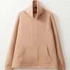 Women's Light French Beige Drawstring Turtleneck Dolman Sleeve Sweatshirt - Image 11