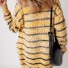 Chic Women's Beige Striped Pom Pom Knit Open Front Long Cardigan - Image 2