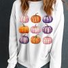 Women's Beige Halloween Pumpkin Graphic Pullover Sweatshirt - Image 6