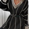 Women's Colorblock Black Striped V Neck Knitted Loose Sweater - Image 6